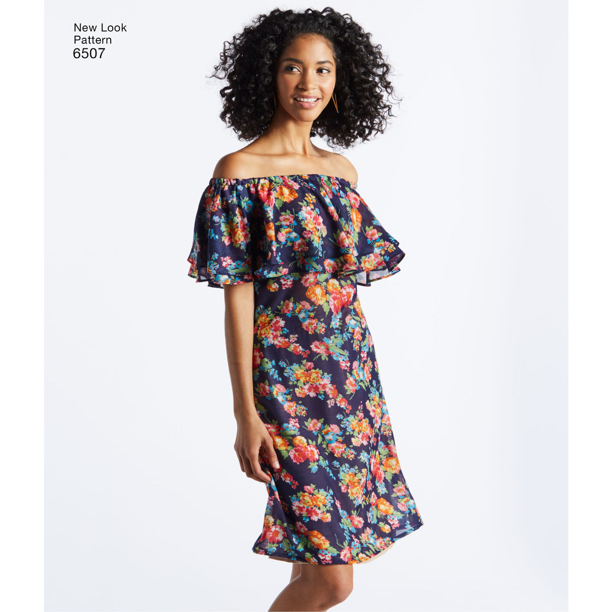 New Look N6507 sewing pattern envelope showing misses' off the shoulder ruffle top and dress