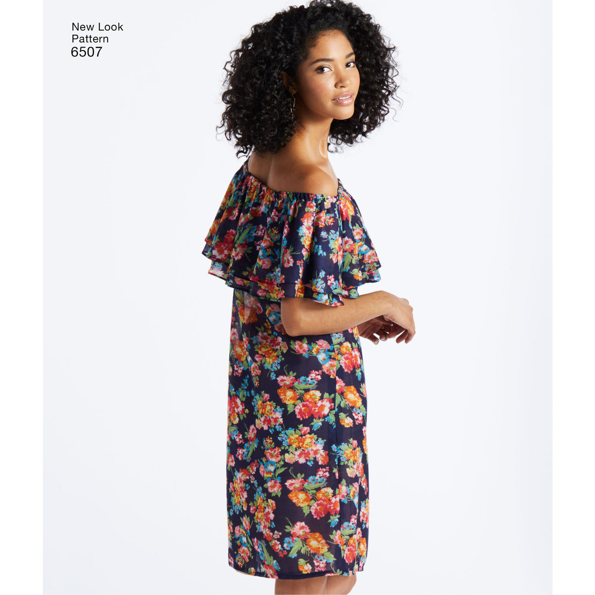 New Look N6507 sewing pattern envelope showing misses' off the shoulder ruffle top and dress