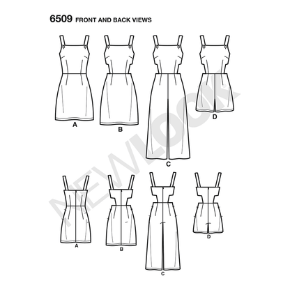 New Look N6509 sewing pattern envelope showing misses' jumper, romper and dress