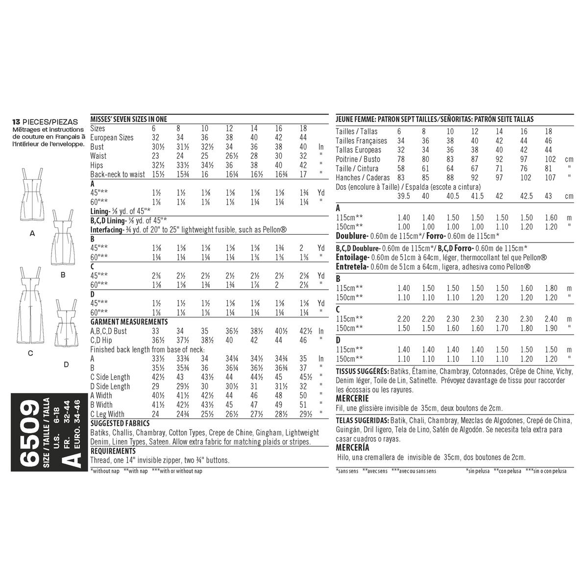 New Look N6509 sewing pattern envelope showing misses' jumper, romper and dress