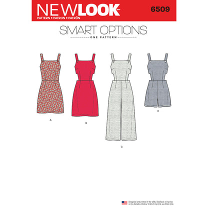 New Look N6509 sewing pattern envelope showing misses' jumper, romper and dress