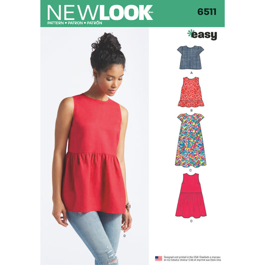New Look N6511 sewing pattern envelope showing misses' ruffle tops