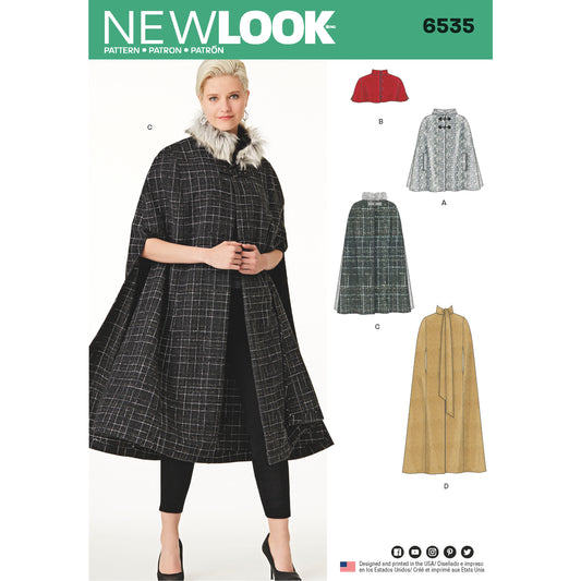 New Look N6535 sewing pattern envelope showing misses' capes