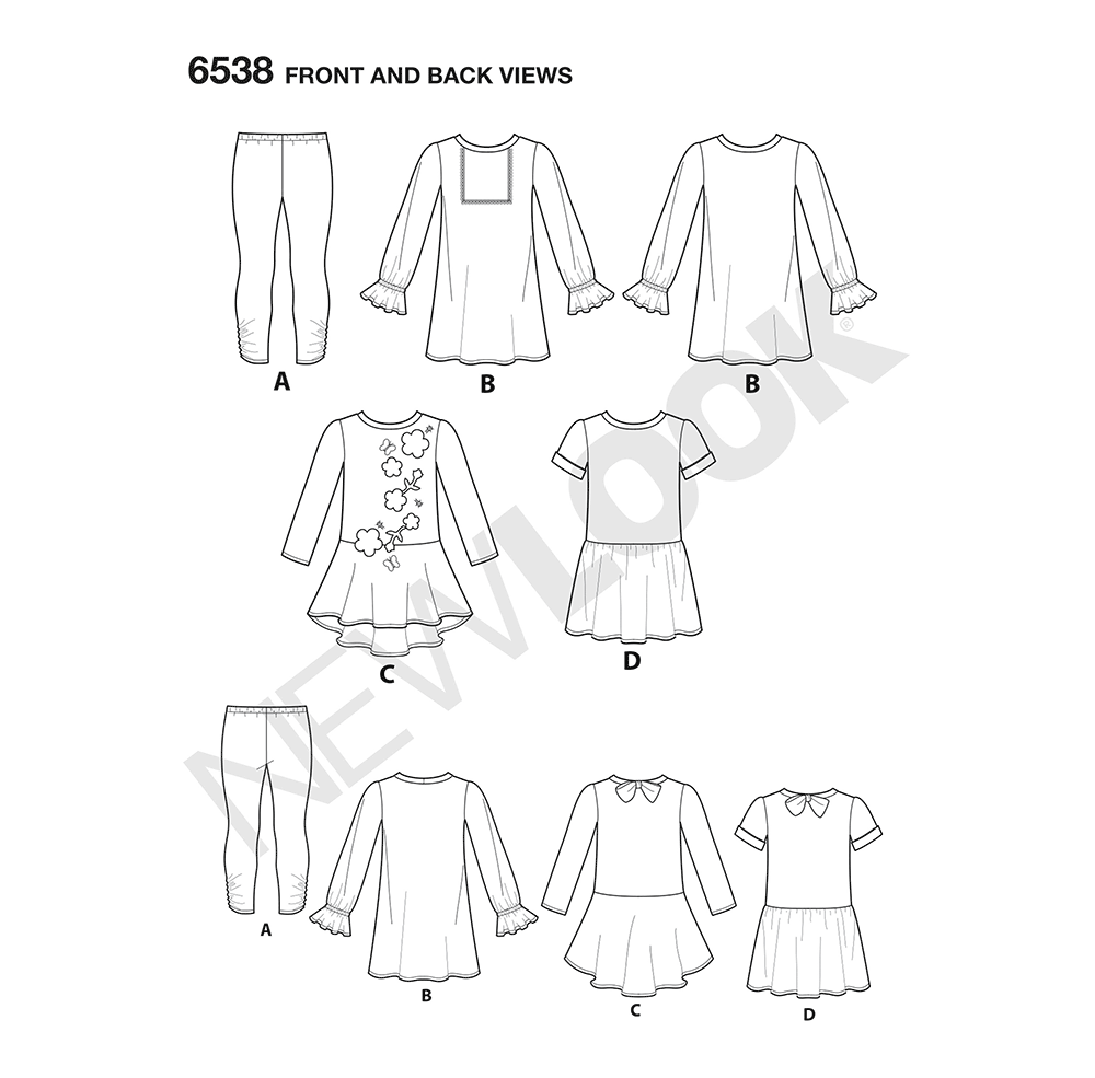 New Look N6538 sewing pattern envelope showing children's dress and leggings