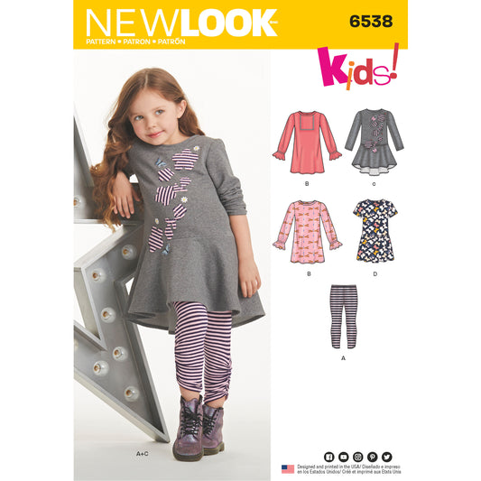 New Look N6538 sewing pattern envelope showing children's dress and leggings