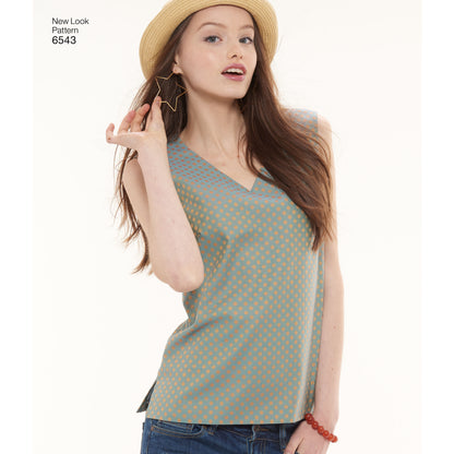 New Look N6543 sewing pattern envelope showing misses' essential top