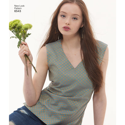 New Look N6543 sewing pattern envelope showing misses' essential top