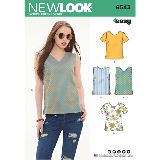 New Look N6543 sewing pattern envelope showing misses' essential top