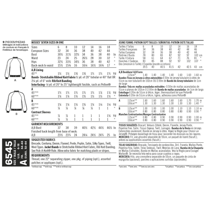 New Look N6545 sewing pattern envelope showing misses' varsity jacket