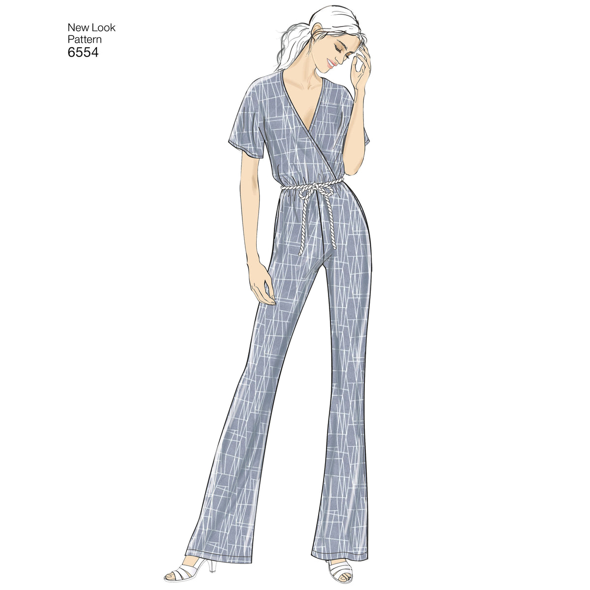 New Look N6554 sewing pattern envelope showing misses' faux wrap jumpsuit and dress