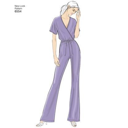 New Look N6554 sewing pattern envelope showing misses' faux wrap jumpsuit and dress