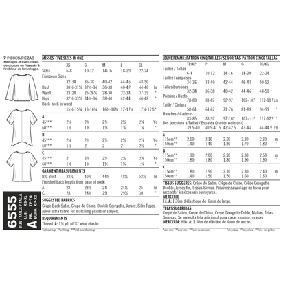 New Look N6555 sewing pattern envelope showing misses' blouses