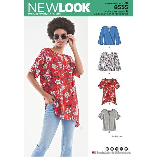 New Look N6555 sewing pattern envelope showing misses' blouses