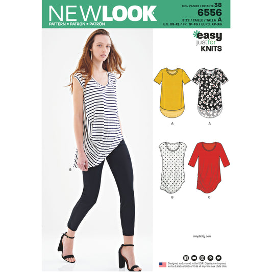 New Look N6556 sewing pattern envelope showing misses' easy tops