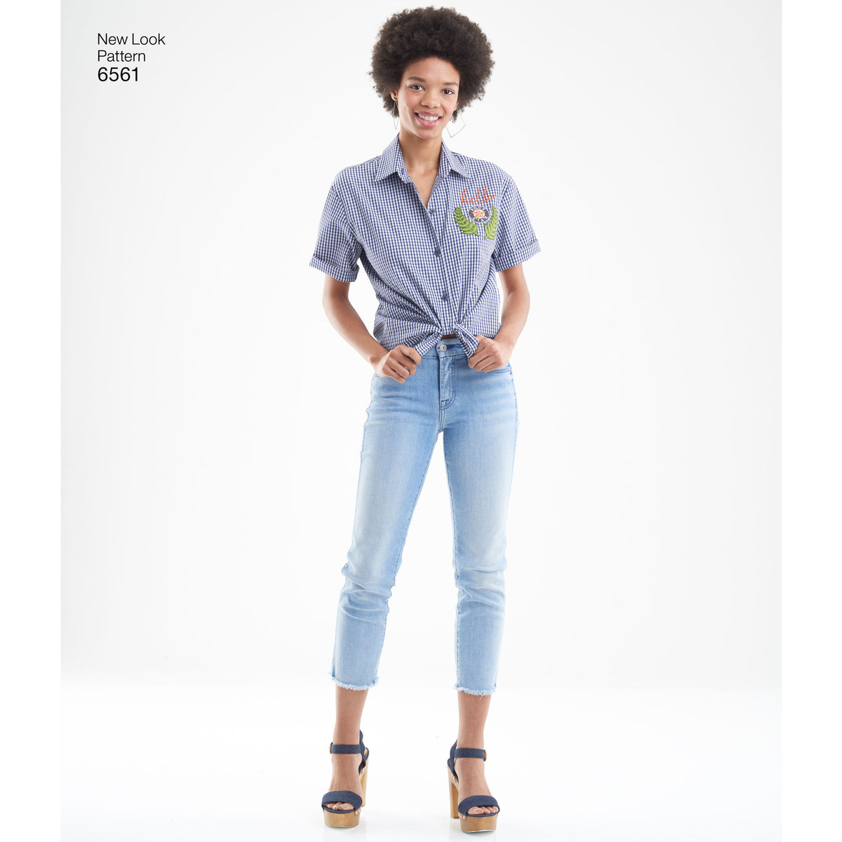 New Look N6561 sewing pattern envelope showing misses' button front shirts
