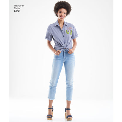 New Look N6561 sewing pattern envelope showing misses' button front shirts