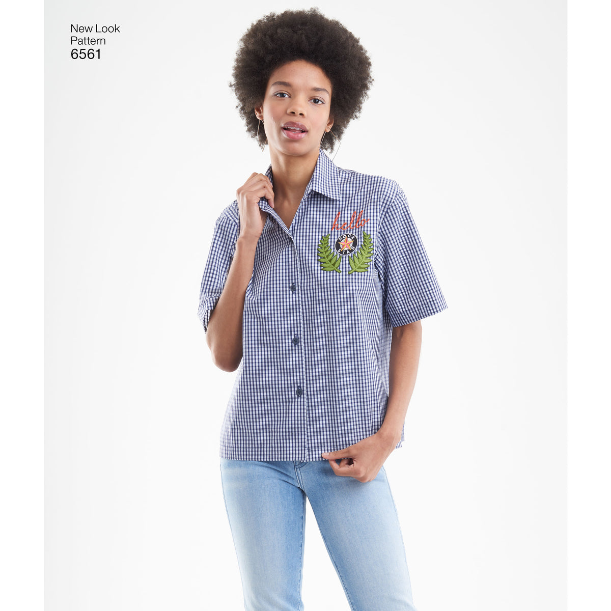 New Look N6561 sewing pattern envelope showing misses' button front shirts