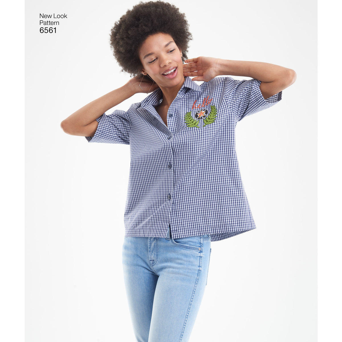 New Look N6561 sewing pattern envelope showing misses' button front shirts