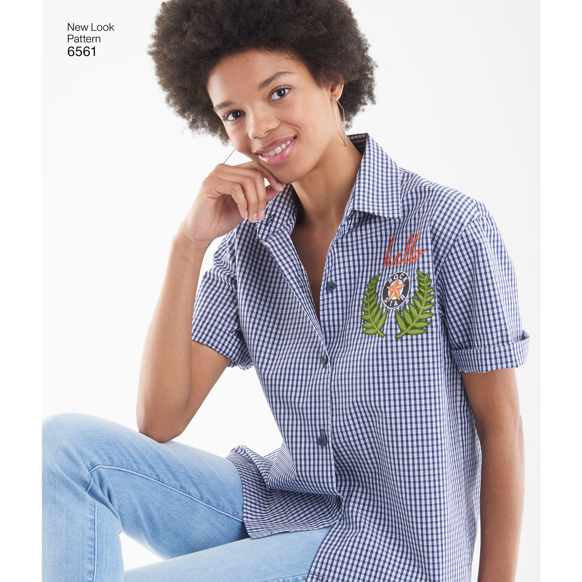 New Look N6561 sewing pattern envelope showing misses' button front shirts