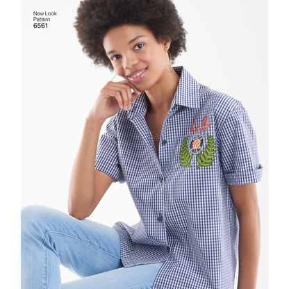 New Look N6561 sewing pattern envelope showing misses' button front shirts