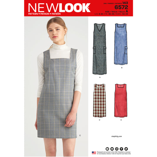 New Look N6572 sewing pattern envelope showing misses' jumper dresses