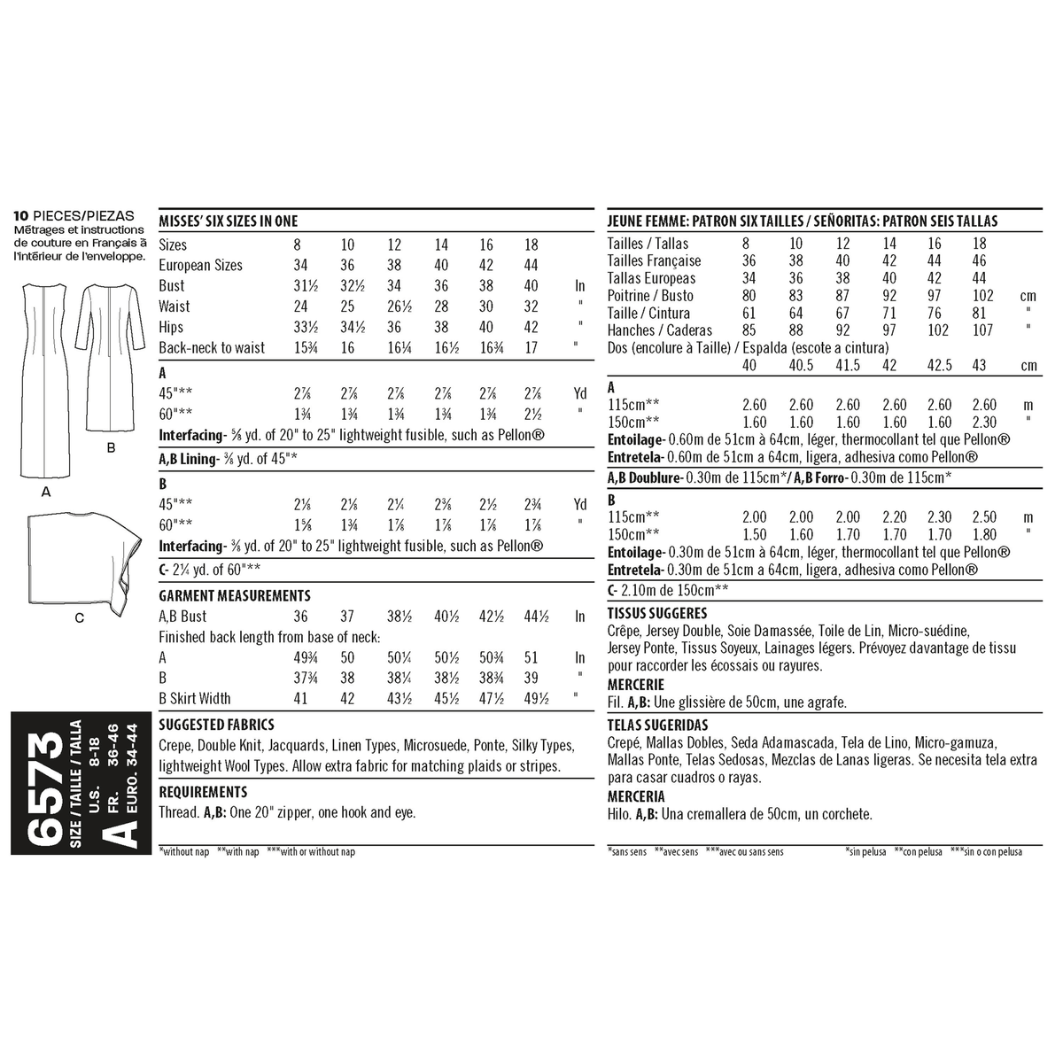 New Look N6573 sewing pattern envelope showing misses' princess seam dress