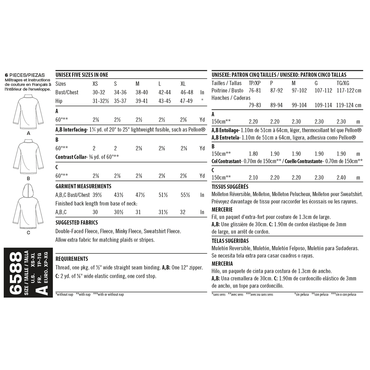 New Look N6588 sewing pattern envelope showing unisex sweater tops