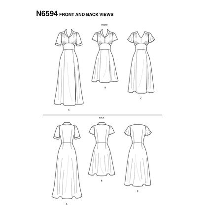New Look N6594 sewing pattern envelope showing misses' dress in three lengths