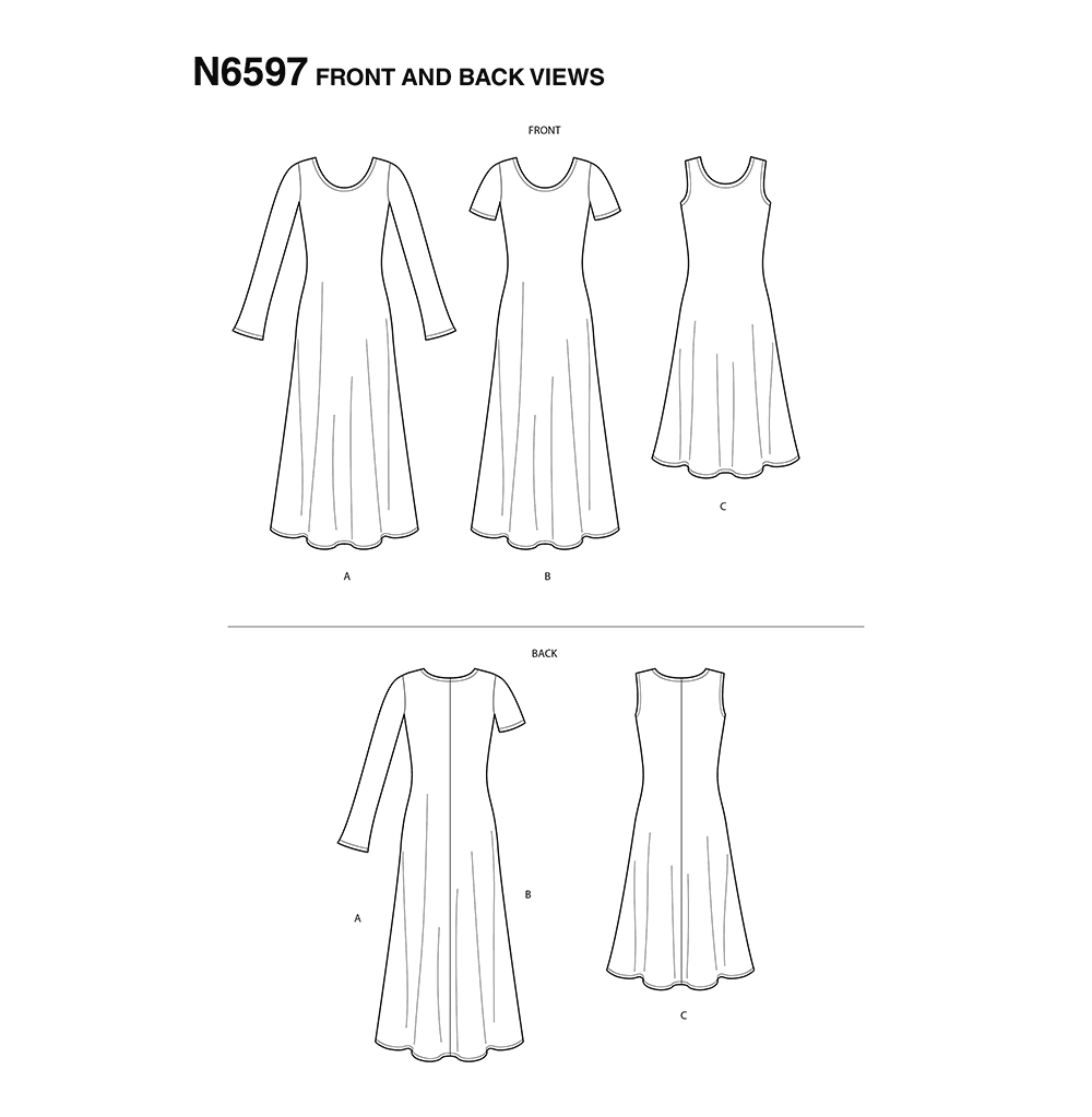 New Look N6597 sewing pattern envelope showing misses' knit dress