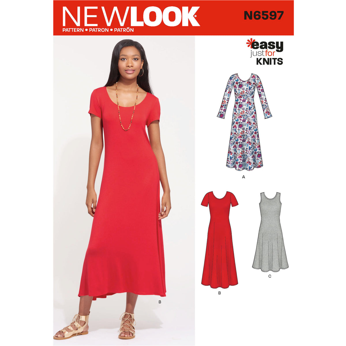 New Look N6597 sewing pattern envelope showing misses' knit dress