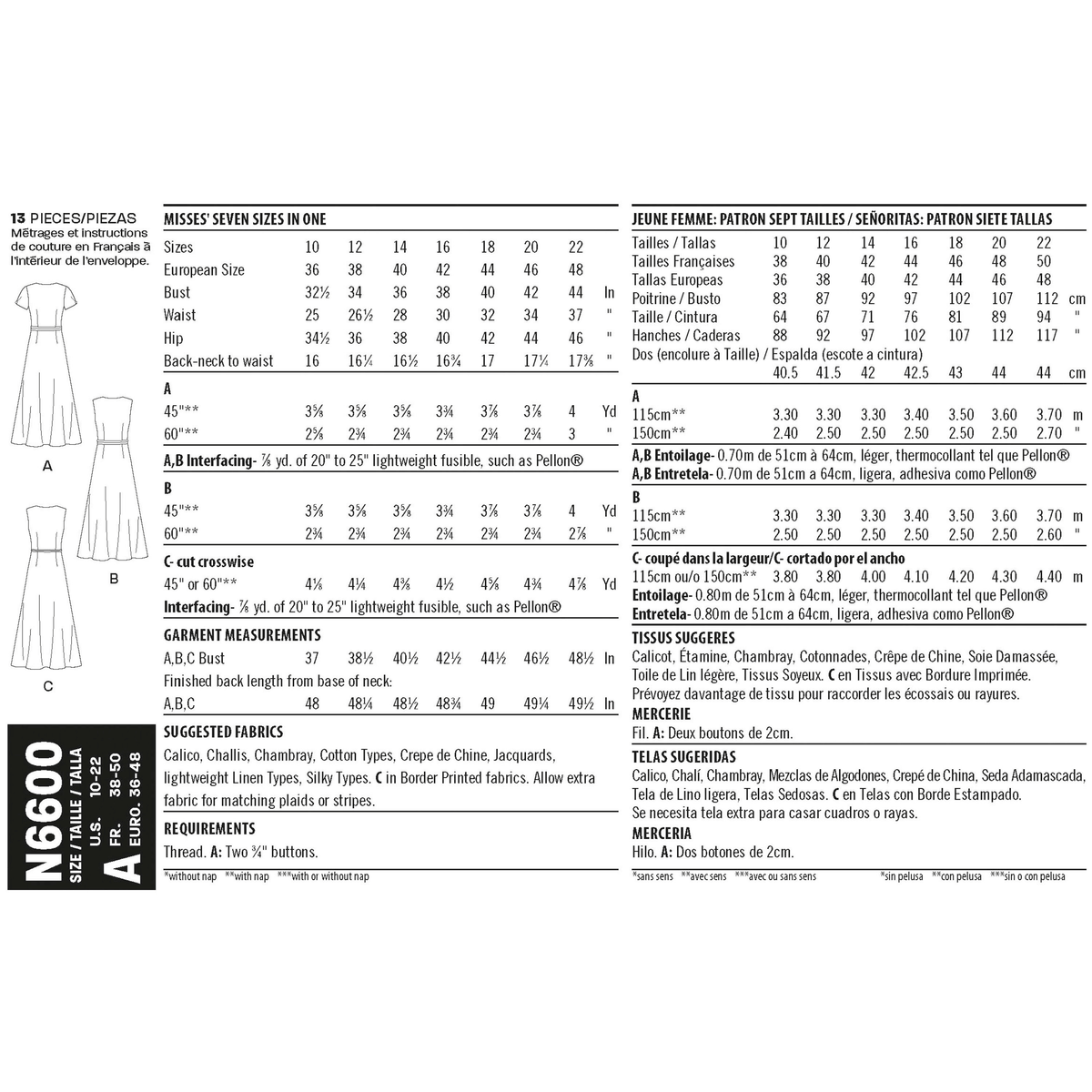 New Look N6600 sewing pattern envelope showing misses' wrap dress