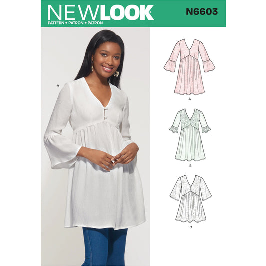 New Look N6603 sewing pattern envelope showing dress, tunic and top designs