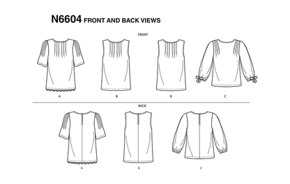 New Look N6604 sewing pattern envelope showing top designs