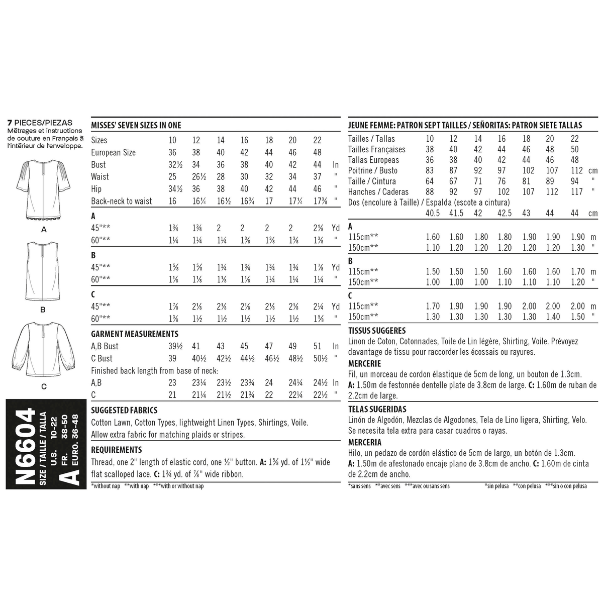 New Look N6604 sewing pattern envelope showing top designs