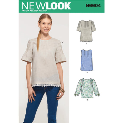 New Look N6604 sewing pattern envelope showing top designs