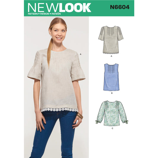 New Look N6604 sewing pattern envelope showing top designs