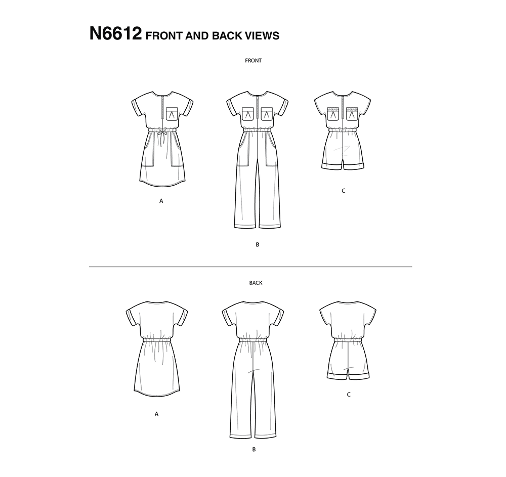 New Look N6612 sewing pattern envelope showing jumpsuit, romper and dress designs