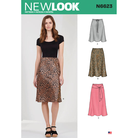 New Look N6623 sewing pattern envelope showing skirt in three lengths designs