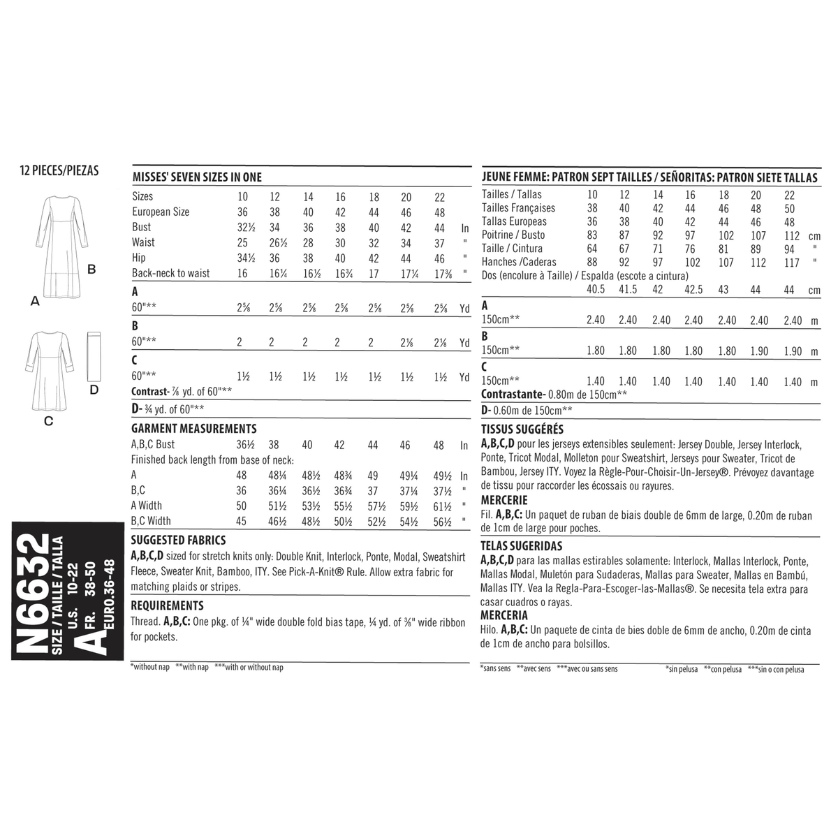 New Look N6632 sewing pattern envelope showing knit empire dress designs