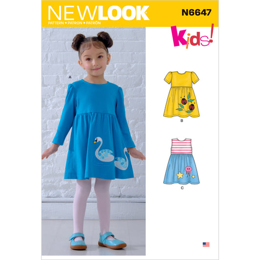 New Look N6647 sewing pattern envelope showing dresses with appliques designs