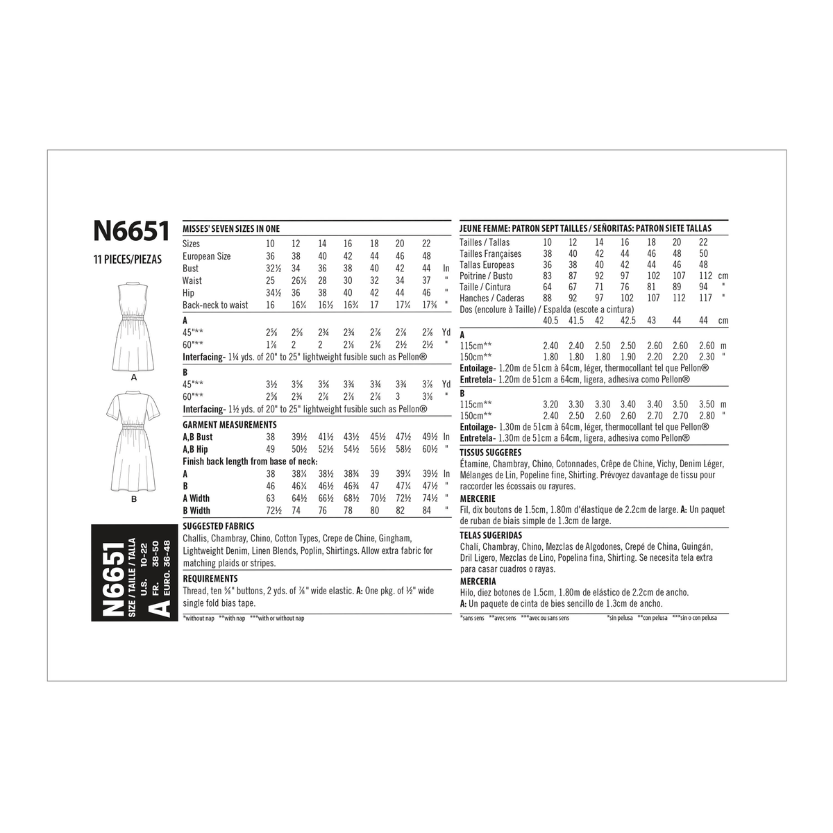 New Look N6651 sewing pattern envelope showing button-front dress designs