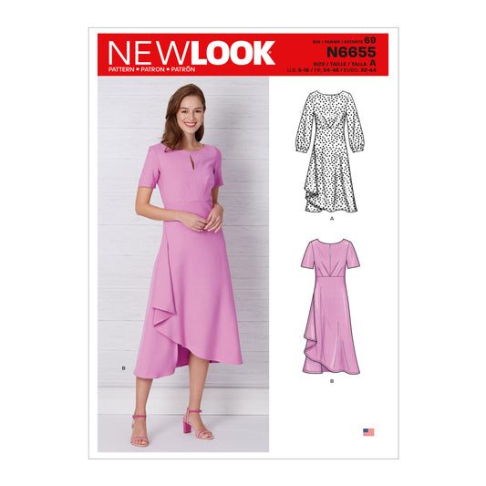 New Look N6655 sewing pattern envelope showing dress in two lengths designs