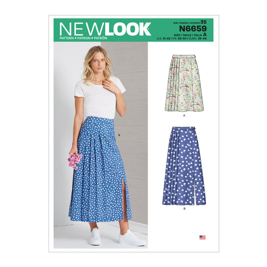 New Look N6659 sewing pattern envelope showing pleated skirt designs