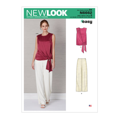 New Look N6662 sewing pattern envelope showing drape top and wide leg trousers designs