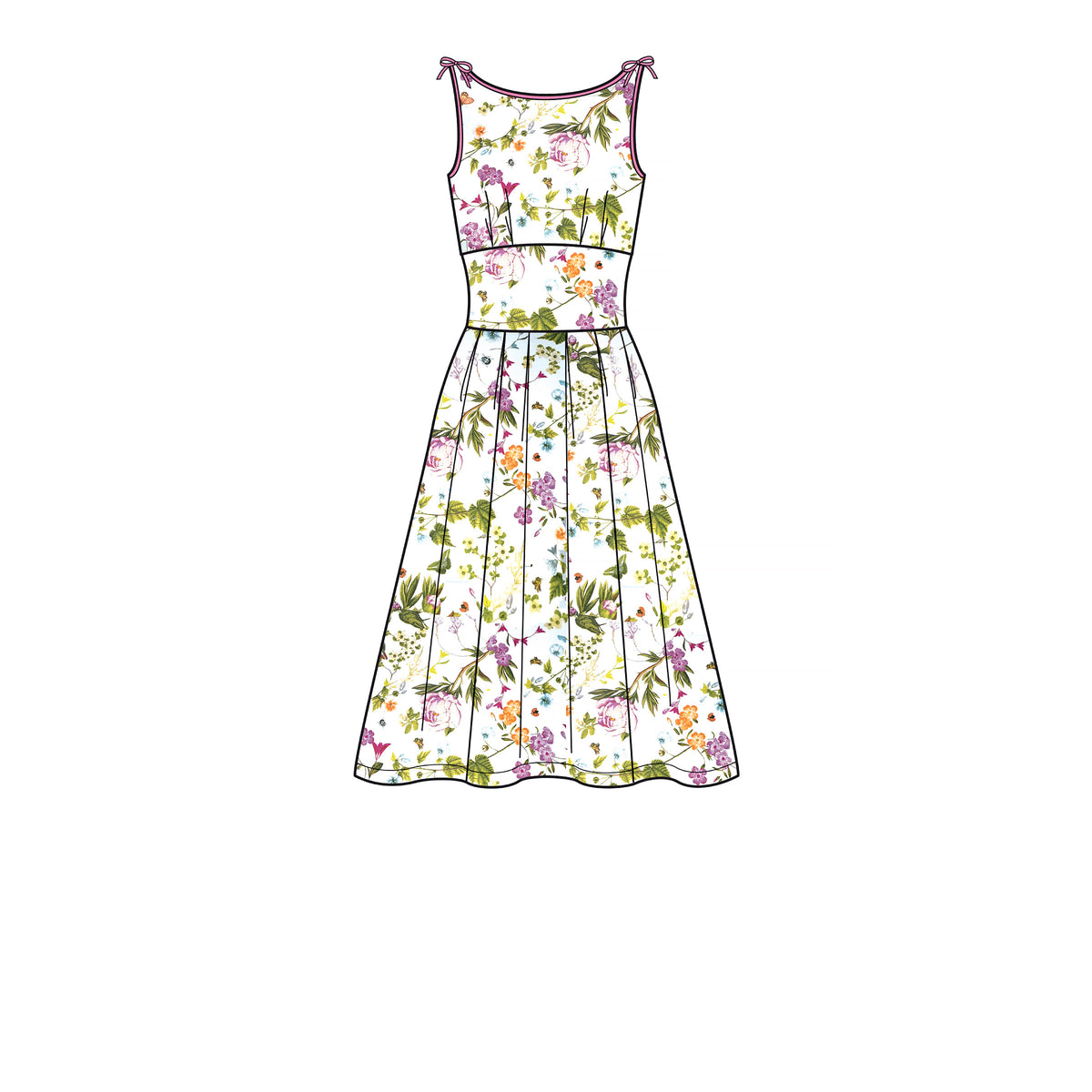 New Look N6665 sewing pattern envelope showing dresses with piping and skirt pleats designs