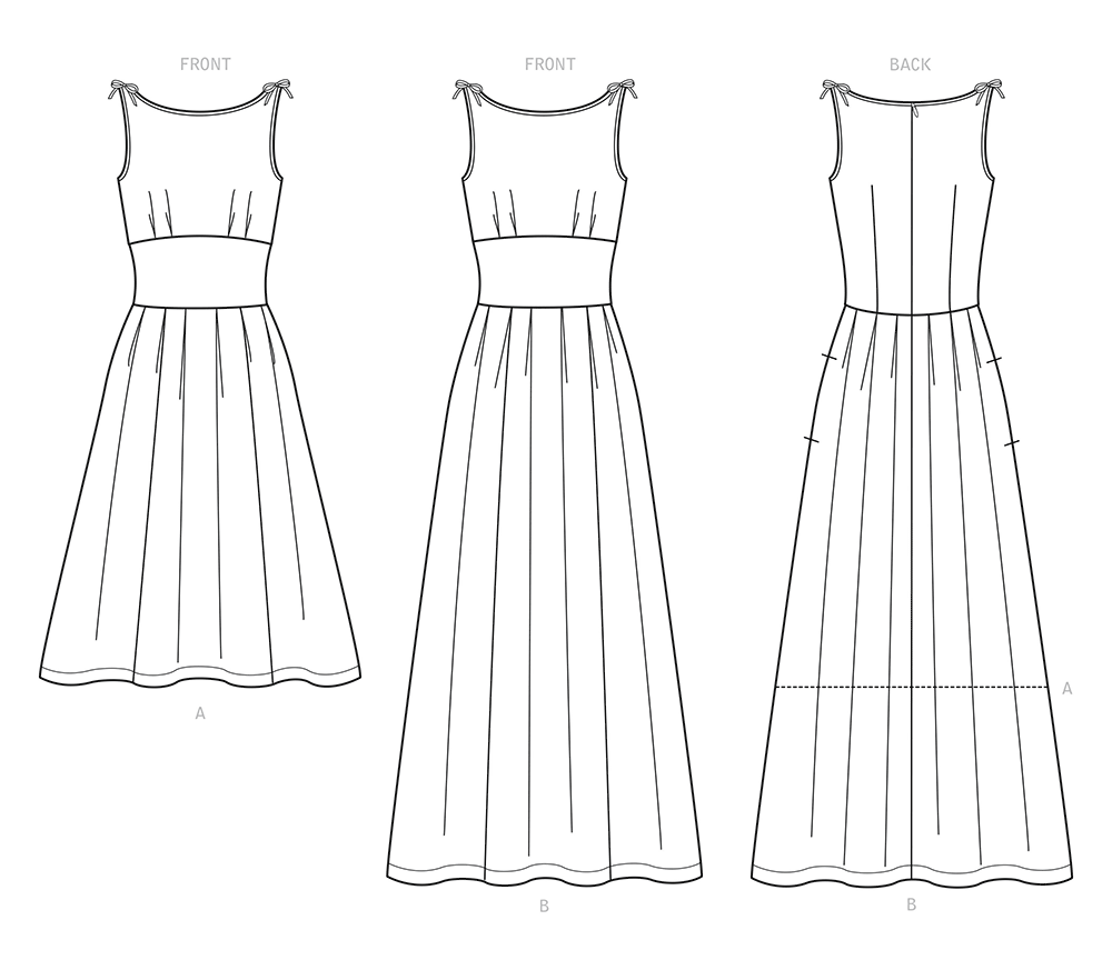 New Look N6665 sewing pattern envelope showing dresses with piping and skirt pleats designs