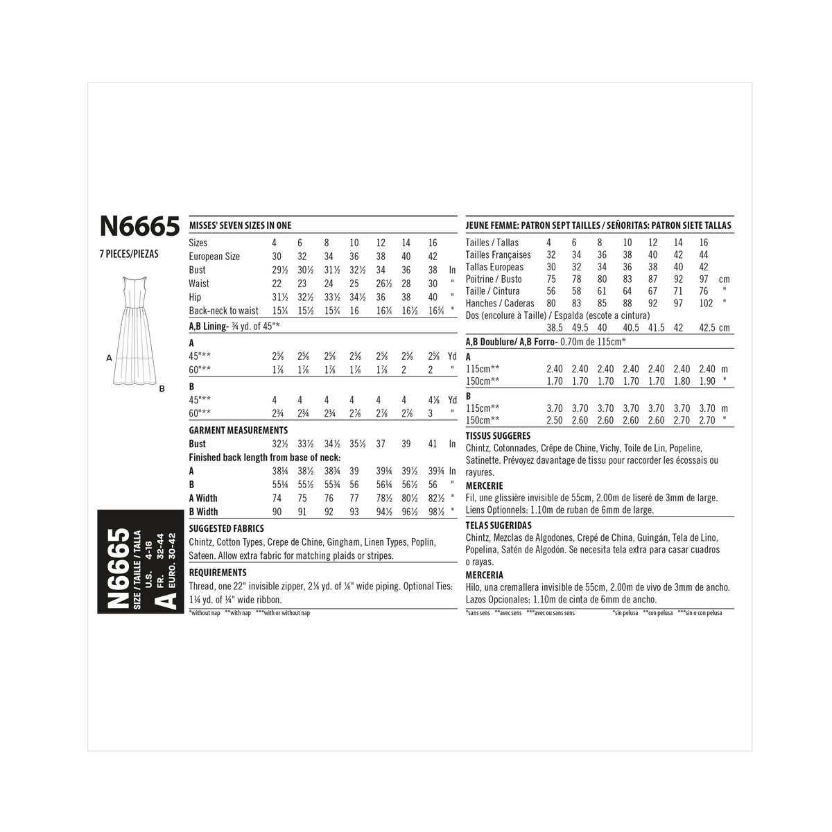 New Look N6665 sewing pattern envelope showing dresses with piping and skirt pleats designs