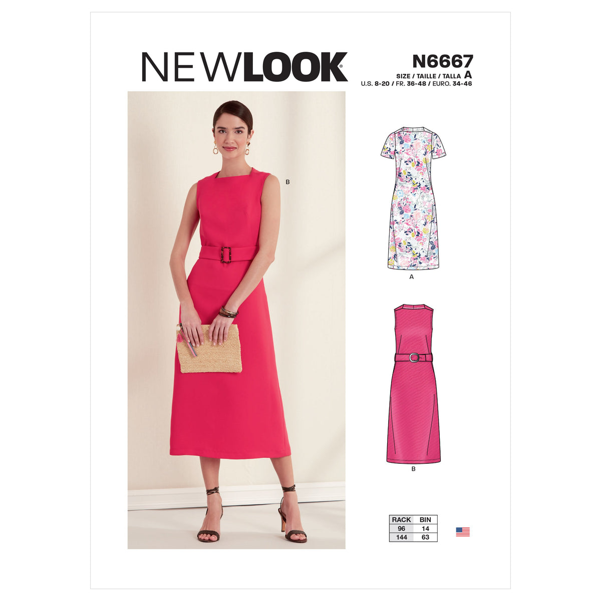 New Look N6667 sewing pattern envelope showing shift dresses designs
