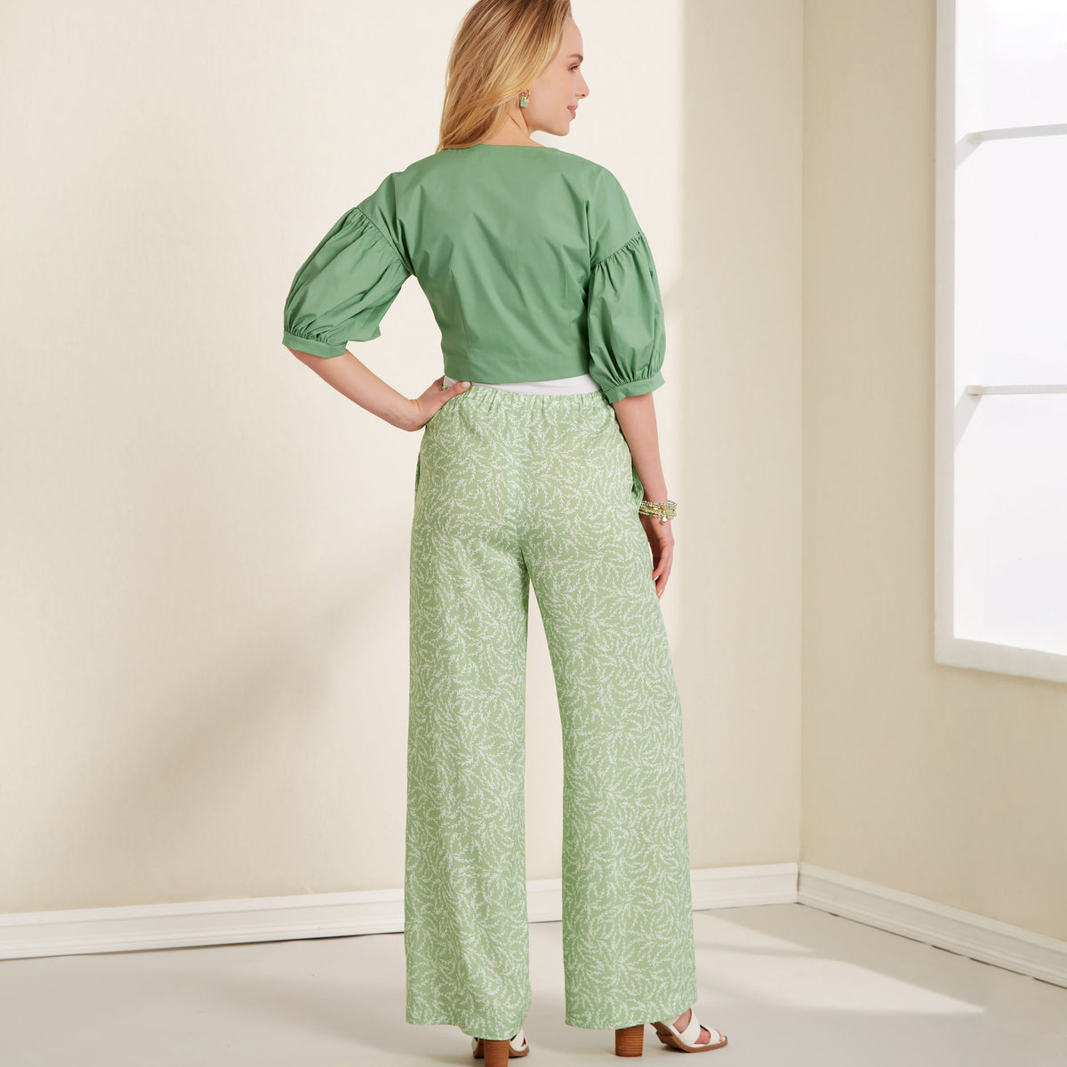 New Look N6677 sewing pattern envelope showing tie jacket and wide leg trousers designs