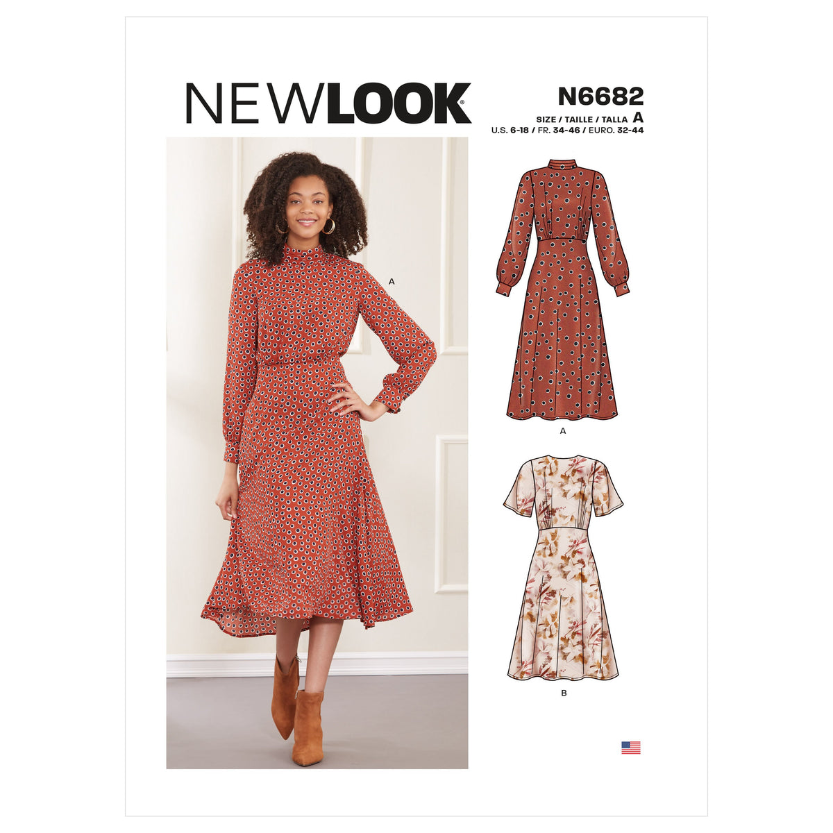 New Look N6682 sewing pattern envelope showing dresses with pleated neckband designs